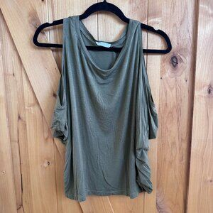 Lush cold shoulder olive top, L
